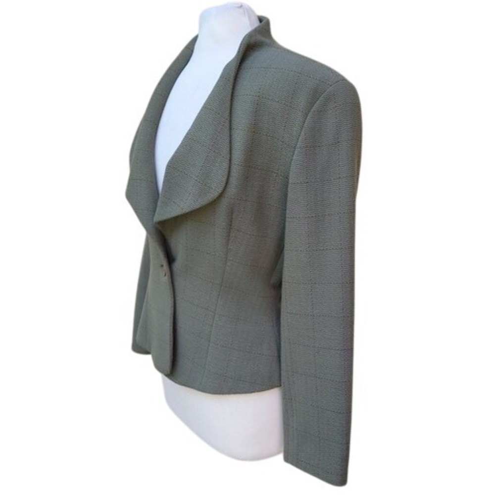Giorgio Armani VTG 90s Olive Green Blazer and Blue Stripe 2 pc Skirt Suit 10 - Picture 3 of 16